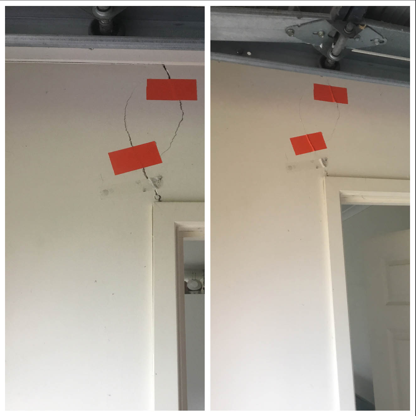 Interior before and after photos showing gaps closing up after re-levelling